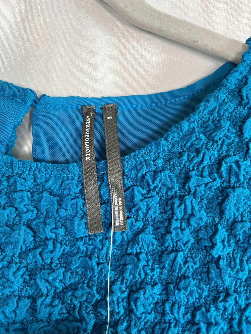 🛍️SALE Anthropologie textured crinkle mini shift bodycon dress blue NEW SZ S - Picture 4 of 9